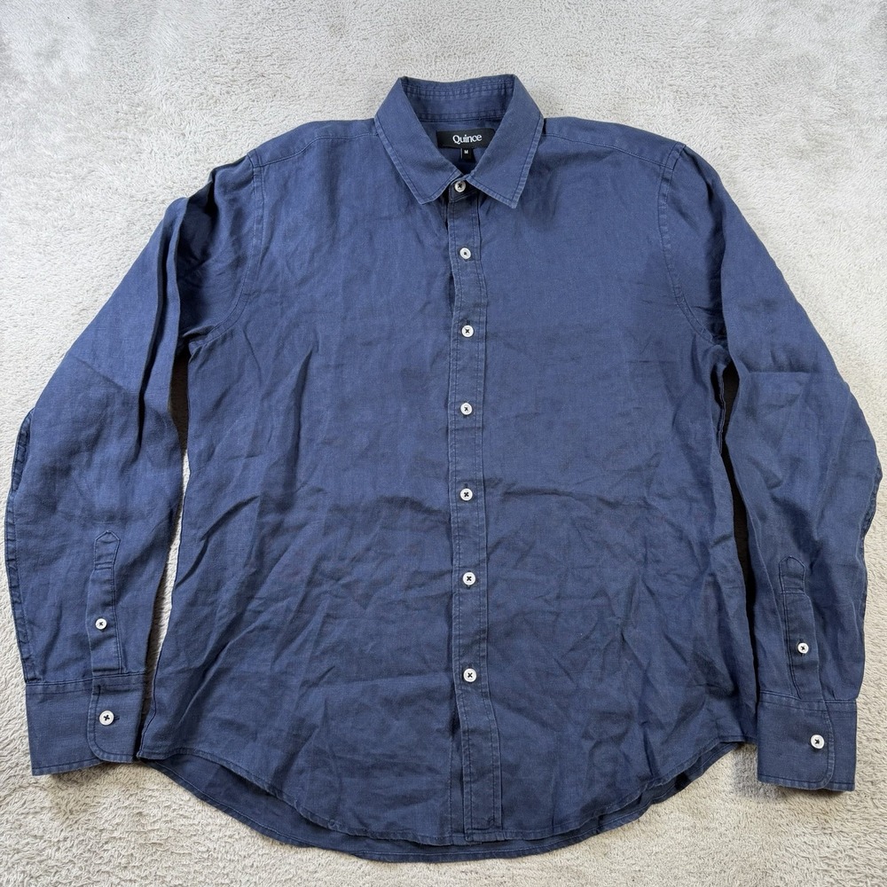 Quince Shirt Mens Medium Navy 100% Linen Long Sleeve Button Down Lightweight